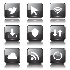 Web Internet Social Square Vector Black Button Icon Design Set N7
