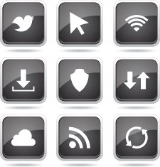 Web Internet Social Square Vector Black Button Icon Design Set N8