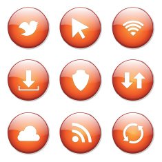 Web Internet Social Orange Vector Button Icon Design Set N10