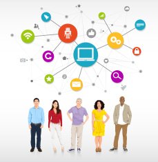 Vector of Diverse People with Social Media Symbols