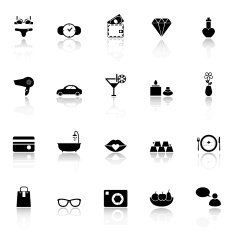 Lady related item icons with reflect on white background