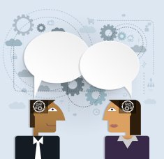 Vector illustration business people with speech bubble social network