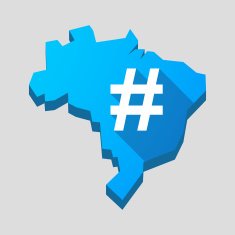 Blue Brazil map with a hash tag