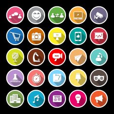 Media marketing flat icons with long shadow