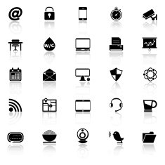 Internet cafe icons with reflect on white background