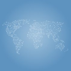 World network map on blue background