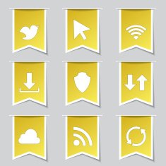 Web Internet Social Label Vector Yellow Icon Design Set