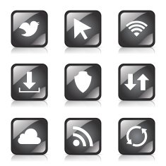 Web Internet Social Square Vector Black Button Icon Design Set N10