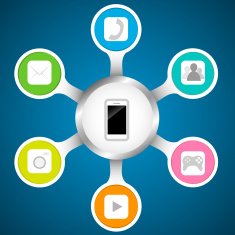 smartphone with icons Concept network of function applications