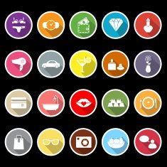 Lady related item flat icons with long shadow