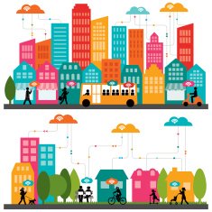 Colorful rendered city landscape