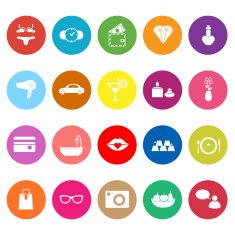Lady related item flat icons on white background