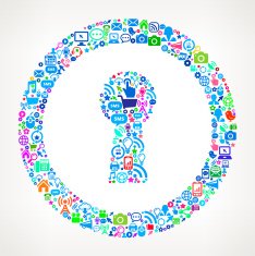 Key Hole on Modern Technology & Communication interface icon Pattern