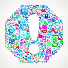 Caution Sign on Modern Technology & Communication interface icon Pattern
