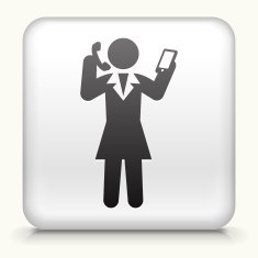 Square Button with Businesswoman Calling interface icon