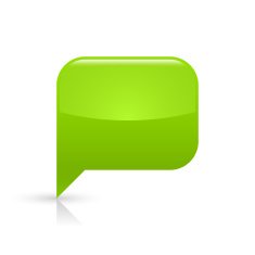 Green speech bubble sign glossy icon rectangle pictogram white background