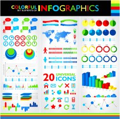 Colorful infographic set and 20 universal icons N2