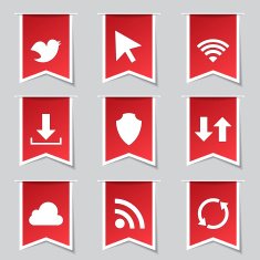 Web Internet Social Label Vector Red Icon Design Set