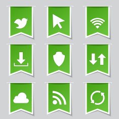 Web Internet Social Label Vector Green Icon Design Set