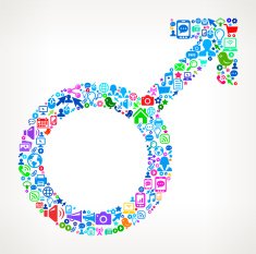 man Sign on Modern Technology & Communication interface icon Pattern