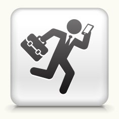 Square Button with Businessman Rushing & Working