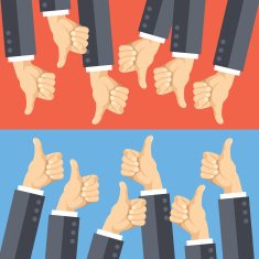 Thumbs up and thumbs down flat illustration Feedback concept N2