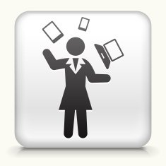 Square Button with Businesswoman Communication Technology