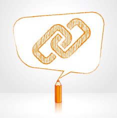 Orange Pencil Drawing Digital Link Icon in Rectangular Speech Ba N2