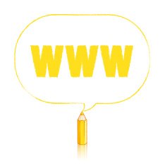 Yellow Pencil Drawing WWW in Rounded Oblong Speech Balloon N2