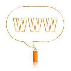 Orange Pencil Drawing WWW in Rounded Oblong Speech Balloon N2