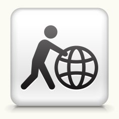 Square Button with Stick Figure Pushing Globe N2