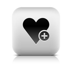 Heart sign with plus pictogram square icon web button