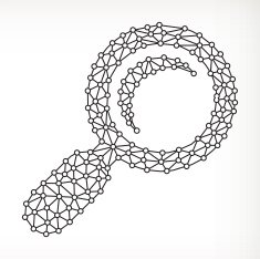 Magnifying Glass on triangular node royaltfree vecotr graphic