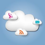 Cloud computing illustration with various communication icons N2