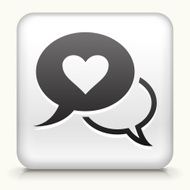 White Square Button with Love Communication Icon N2