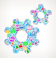 Gears on Modern Technology &amp; Communication interface icon Pattern