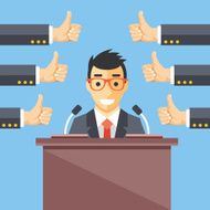 Speaker and thumbs up Great speech excellent speaker flat illustration