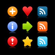 Satin icon set web internet circle square button black background