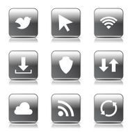 Web Internet Social Square Vector Black Button Icon Design Set N11