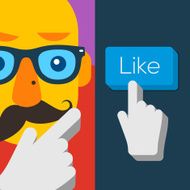 Like us Button with hipster man face N2