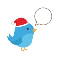Blue bird with comic balloon and santa hat N5