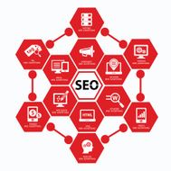 Seo concept on white background Red version vector N3