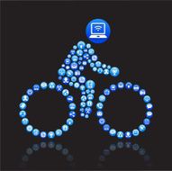 Stick Figure on Bicycle with Social Networking and Internet Set N2