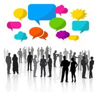 Vector of Business People Working and Speech Bubbles N2