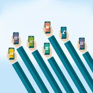 Raised hands holding smart phones N2