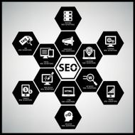 Seo concept on white background Black version vector