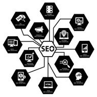 Seo concept on white background Black version vector N2