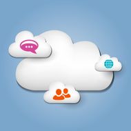Cloud computing illustration with various communication icons N3