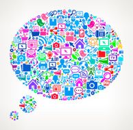 Thought bubble on modern technology icons background