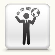 Square Button with Businessman &amp; Communication